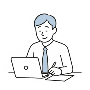 男性がパソコン作業をしているイラスト